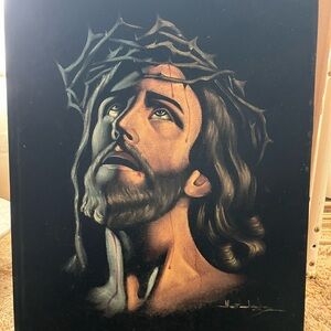 Religious Art Canvas with Jesus Original Painting on Velvet canvas